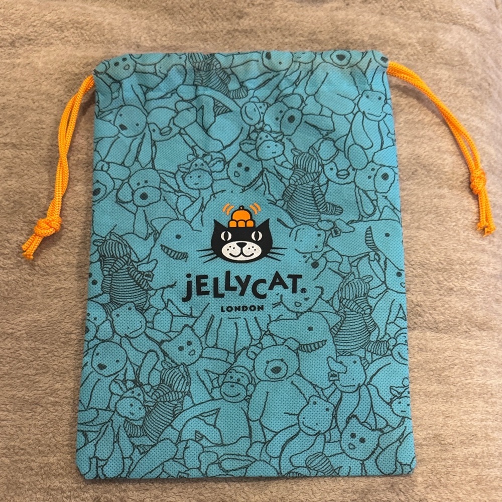 Jellycat Teal Toy-Print Drawstring Bag with Orange Cords